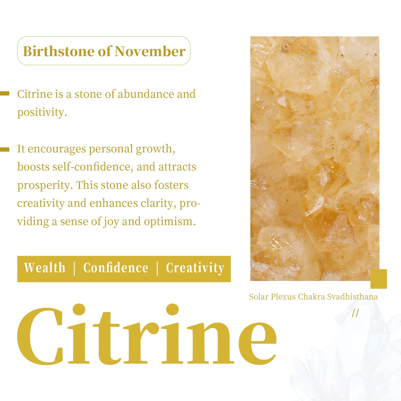SUNYIK géode citrine frontale brillante, éclairage doré chaleureux.