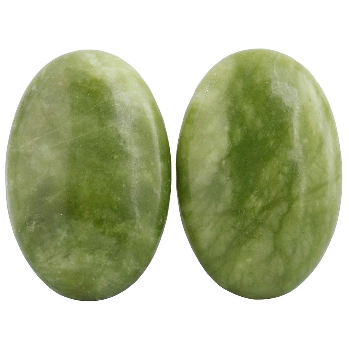 SUNYIK Jade ovale pierre palmaire verte brillante, texture polie pour un toucher agréable.