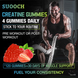 Gomme SUOOCH créatine framboise monohydrate, adaptée à tous les niveaux d’entraînement.