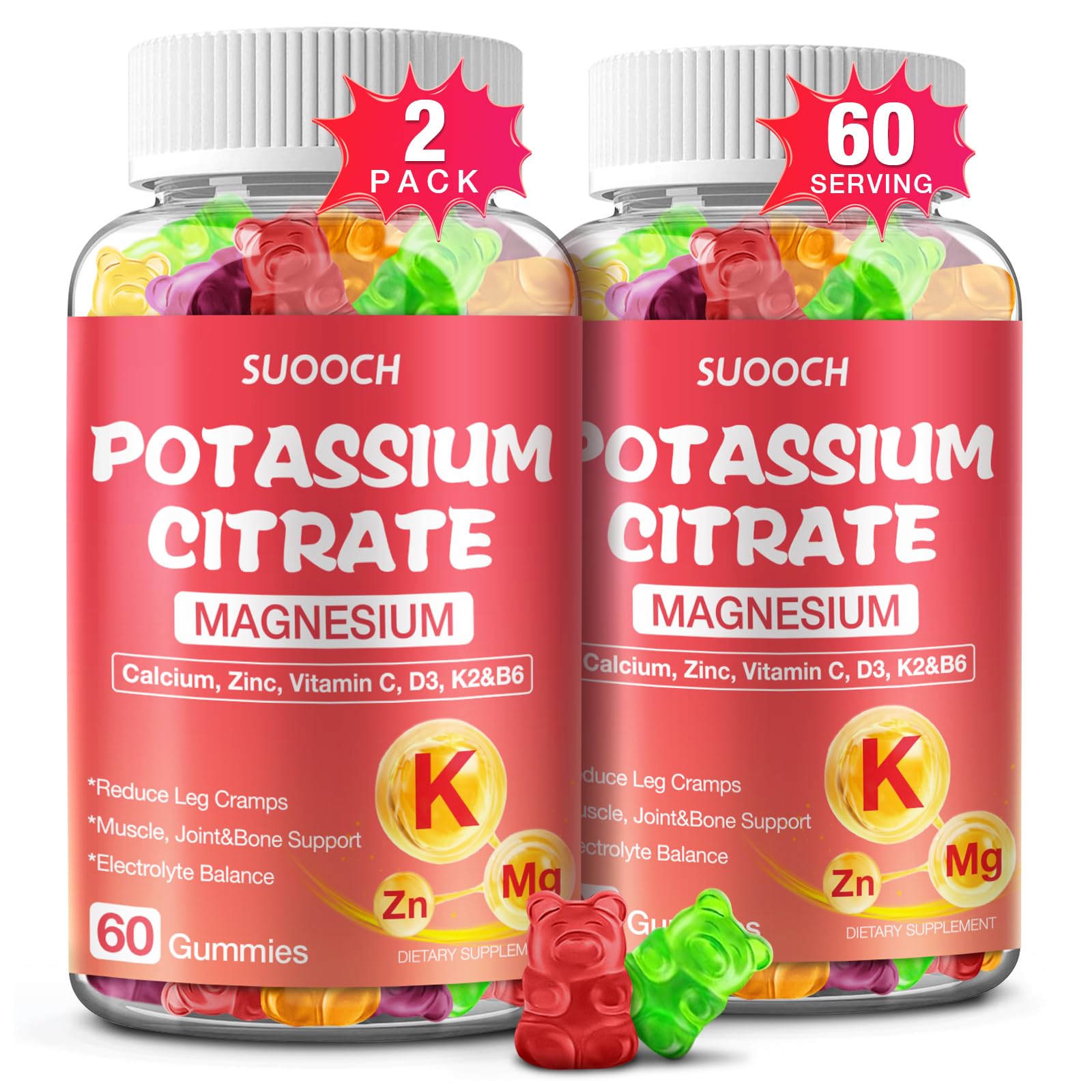 Gommes SUOOCH citrate-potassium en bouteille, apport quotidien pratique