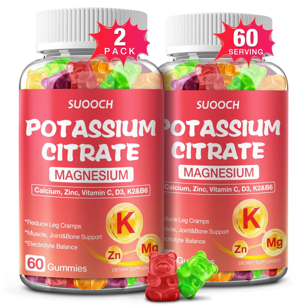 Gommes SUOOCH citrate-potassium en bouteille, apport quotidien pratique
