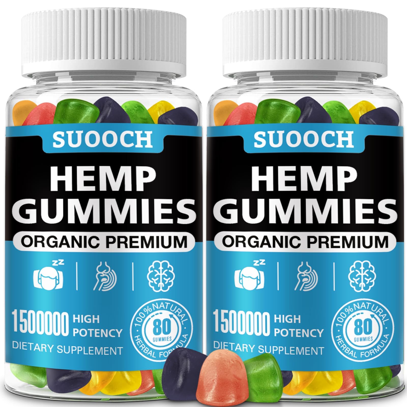 SUOOCH bonbons gélifiés au chanvre, bouteille visible pour une pause détente.