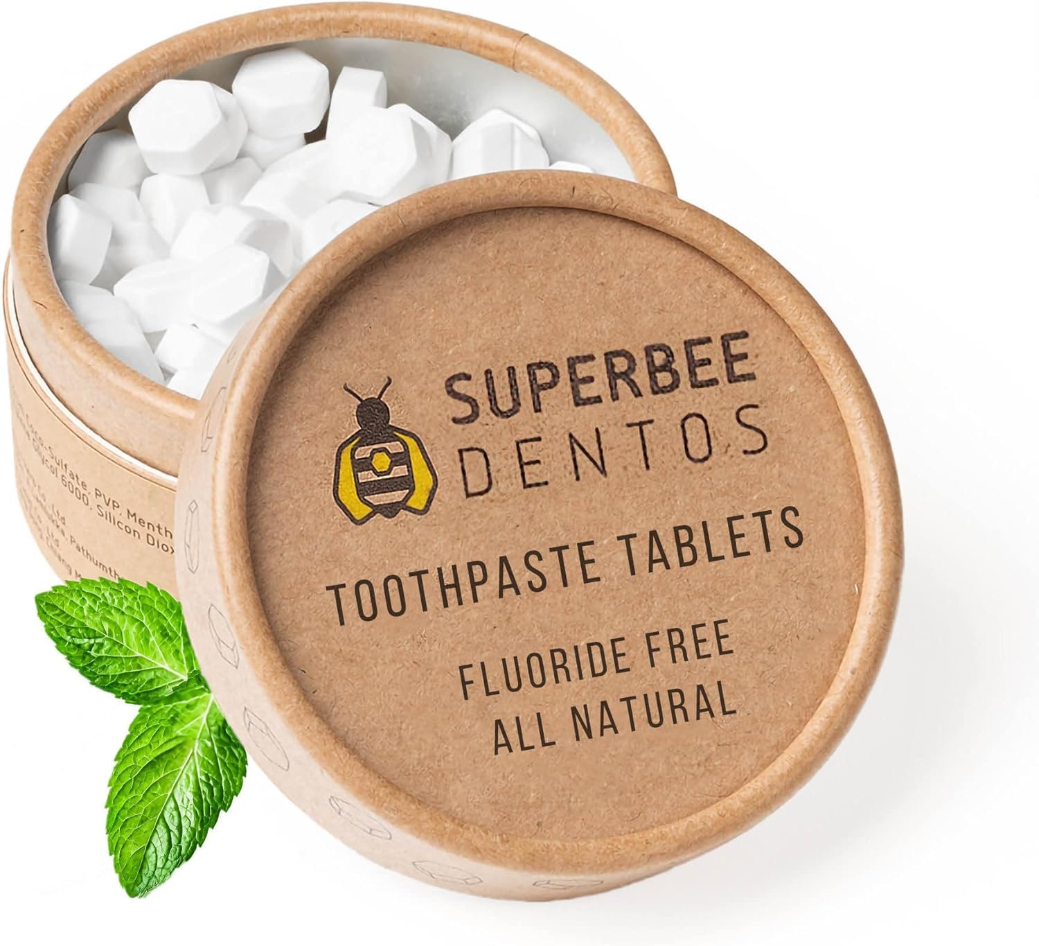 SuperBee Dentos tablettes dentaires menthe, haleine fraîche et pratique.