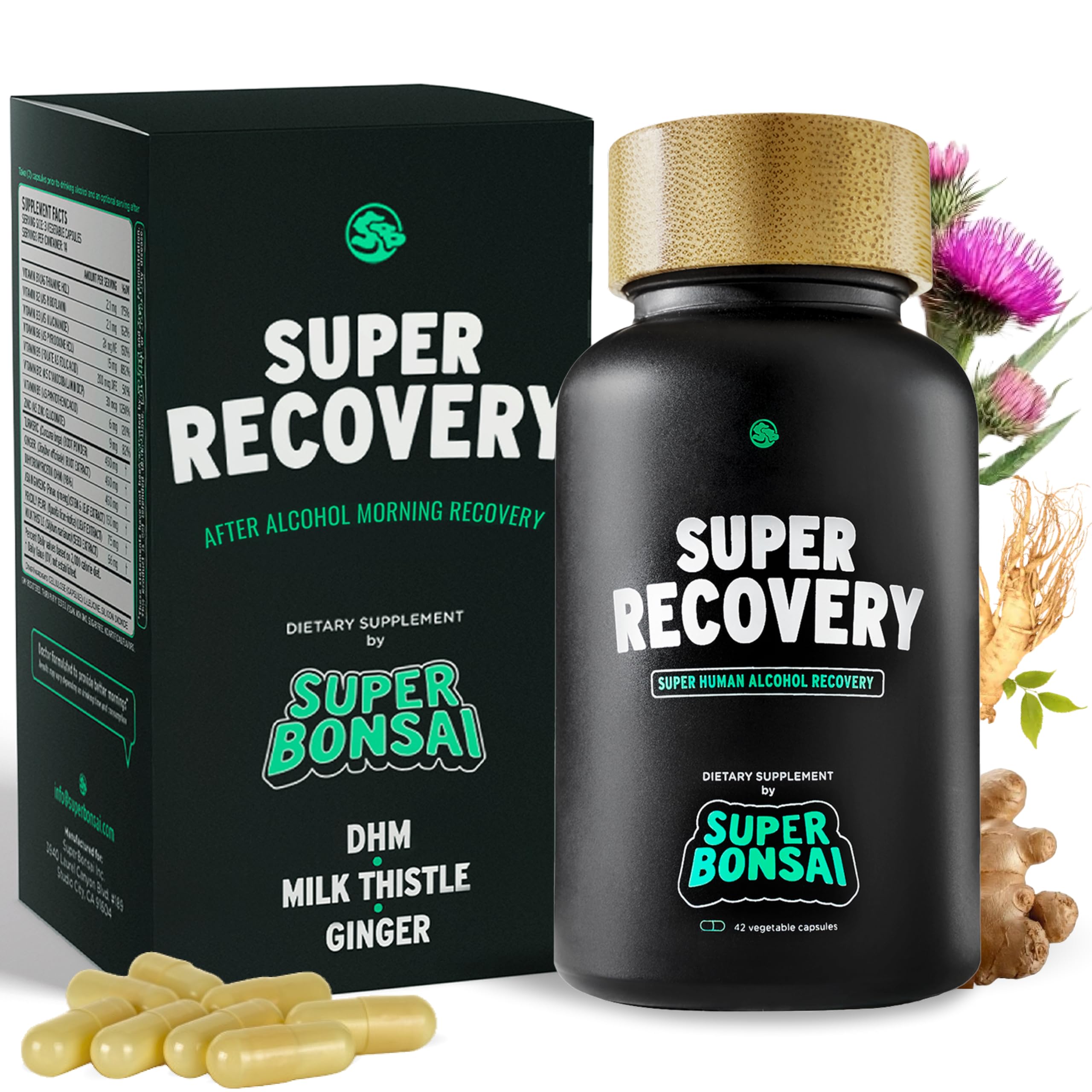 SuperBonsai Super Recovery: capsules faciles à prendre avant de boire pour un rituel pré soirée