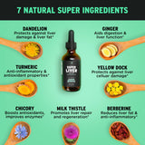 Super Liver – étiquette lisible montrant le dosage recommandé en pipettes.
