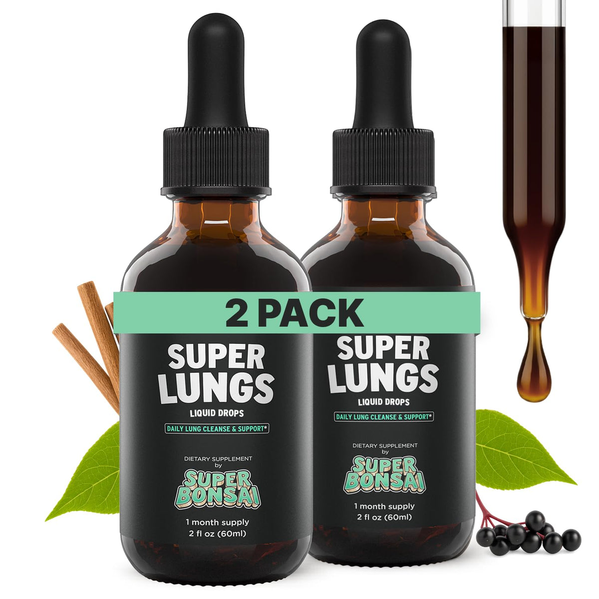SuperBonsai Super Lungs – bouteille-gouttes pour dosage facile et routine quotidienne.