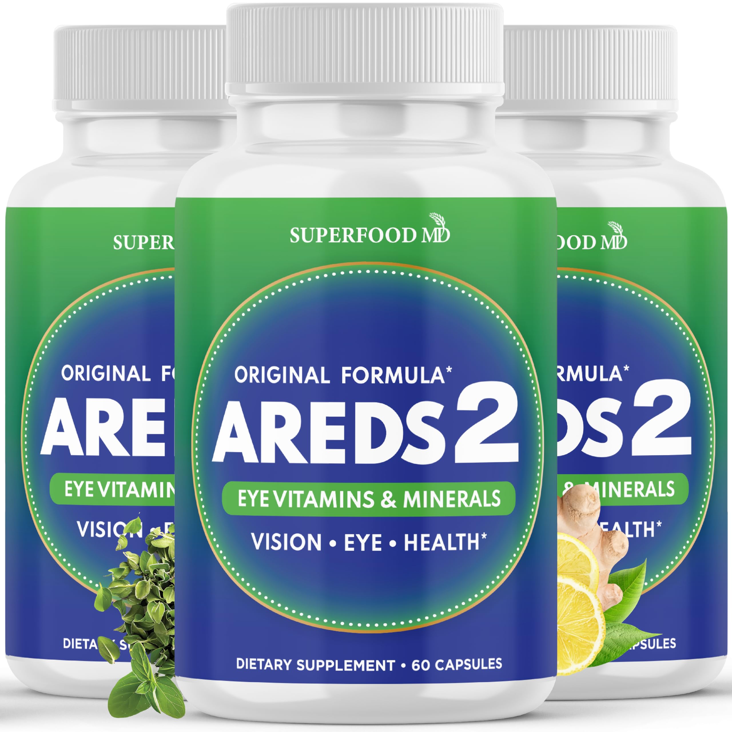 Superfood MD AREDS2 bouteille: soutien visuel quotidien et compléments d antioxydants.