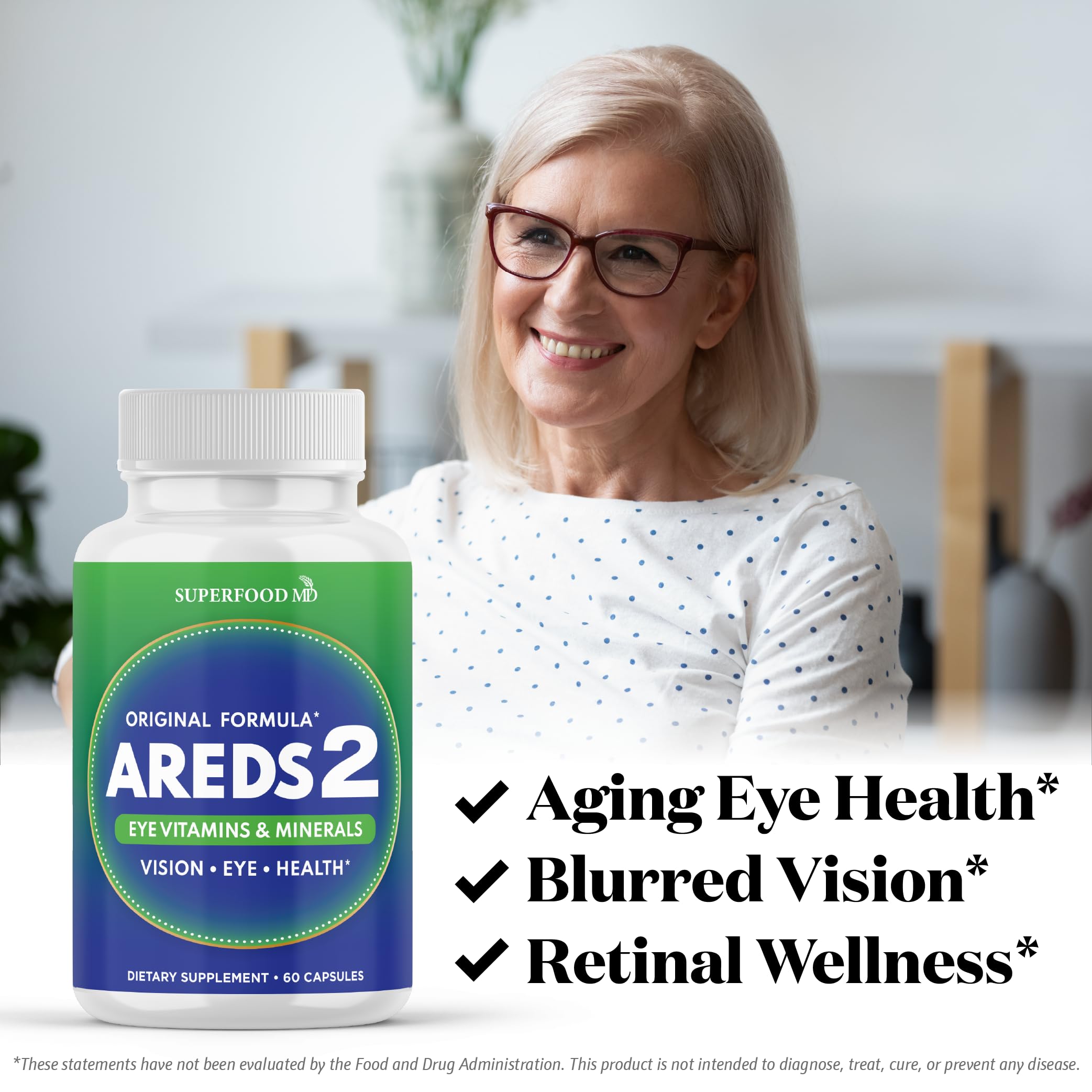 Ingrédients lutéine et zéaxanthine de Superfood MD AREDS2 pour la santé maculaire.