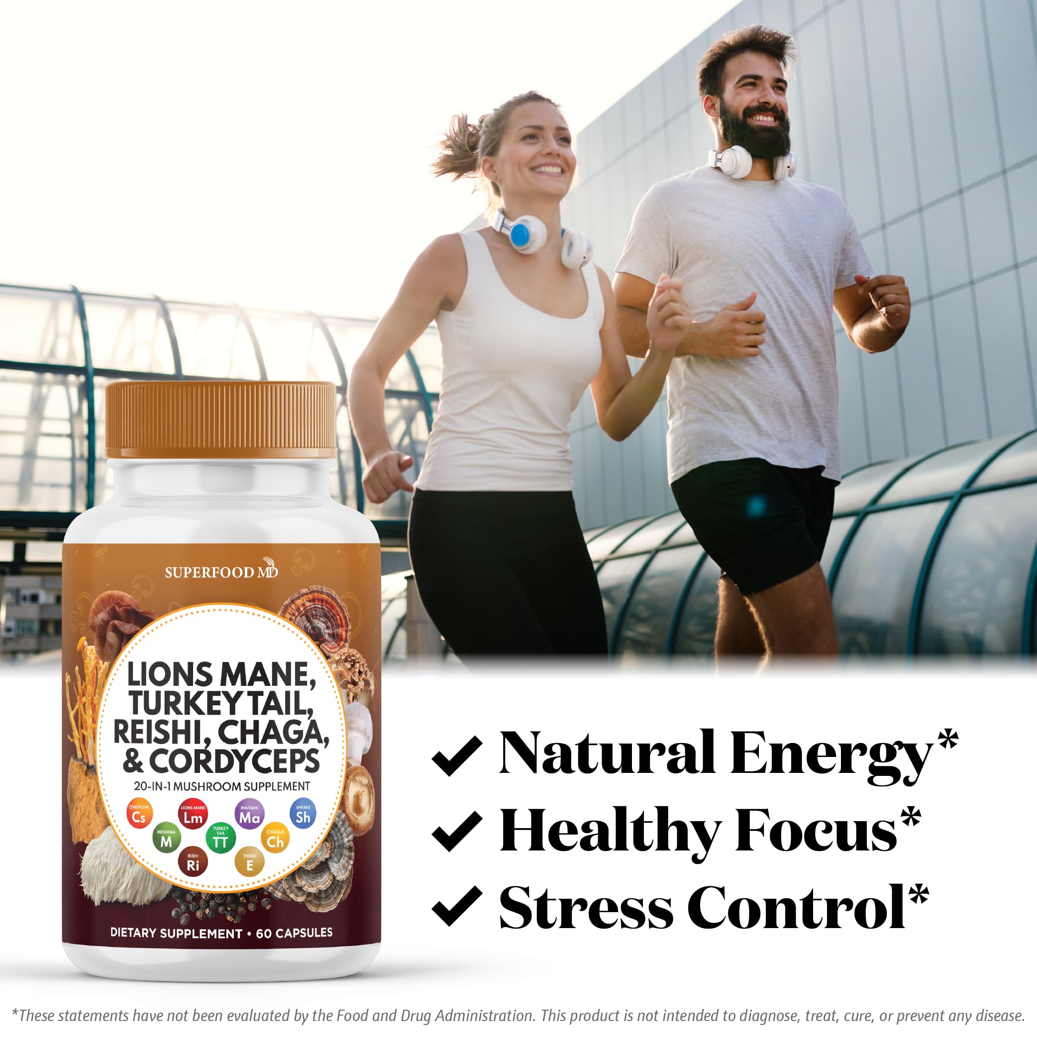 Mélange champignons et guimauve de Superfood MD, capsules faciles à prendre.