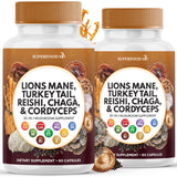 Capsules Superfood MD crinière de lion, flacon clair, soutien potentiel à la concentration.