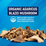 Ingrédients et bêta-glucanes visibles sur l'emballage Agaricus Bio.