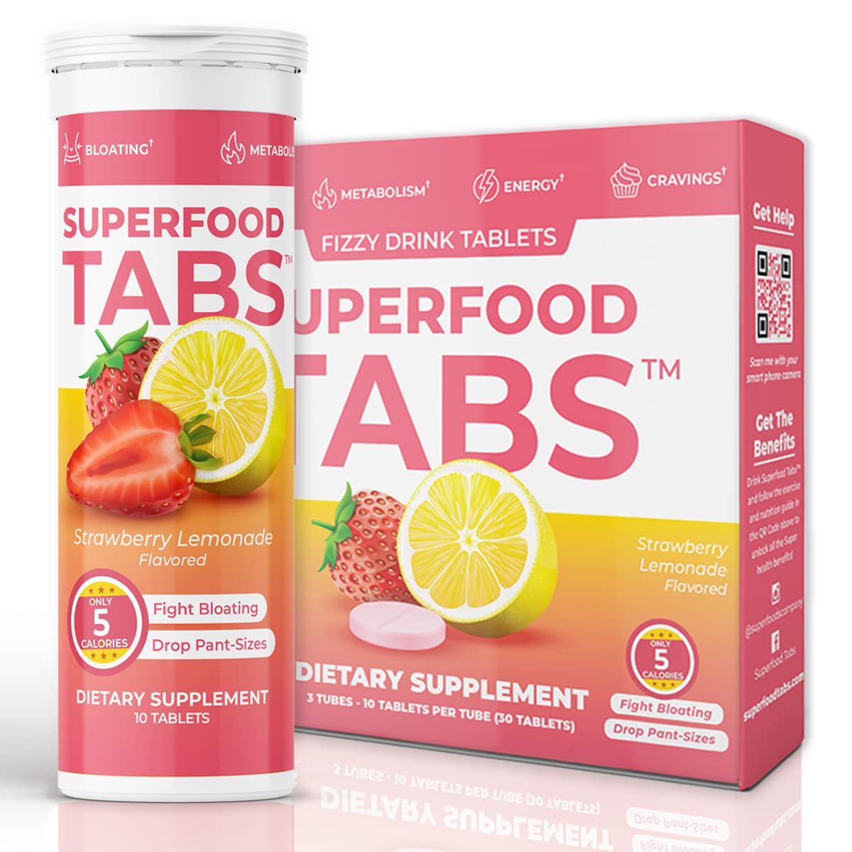 Superfood Tabs detox : eau citronnée fraise pour le bien-être et la digestion