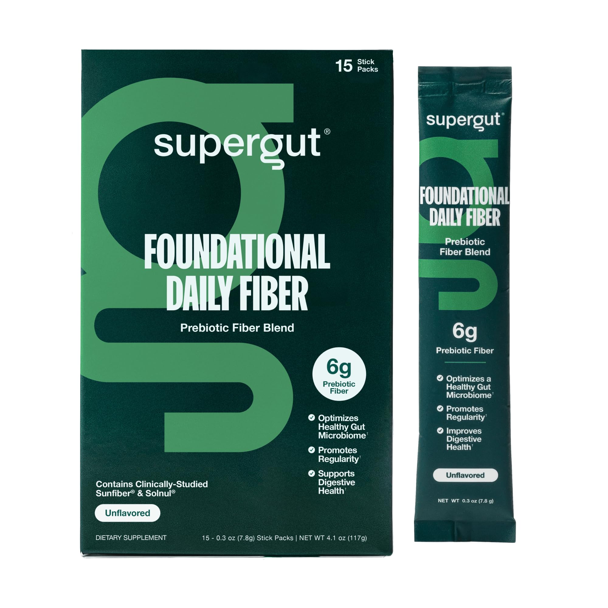 Supergut fibre quotidienne fondamentale en sachet portable, pratique en déplacement.