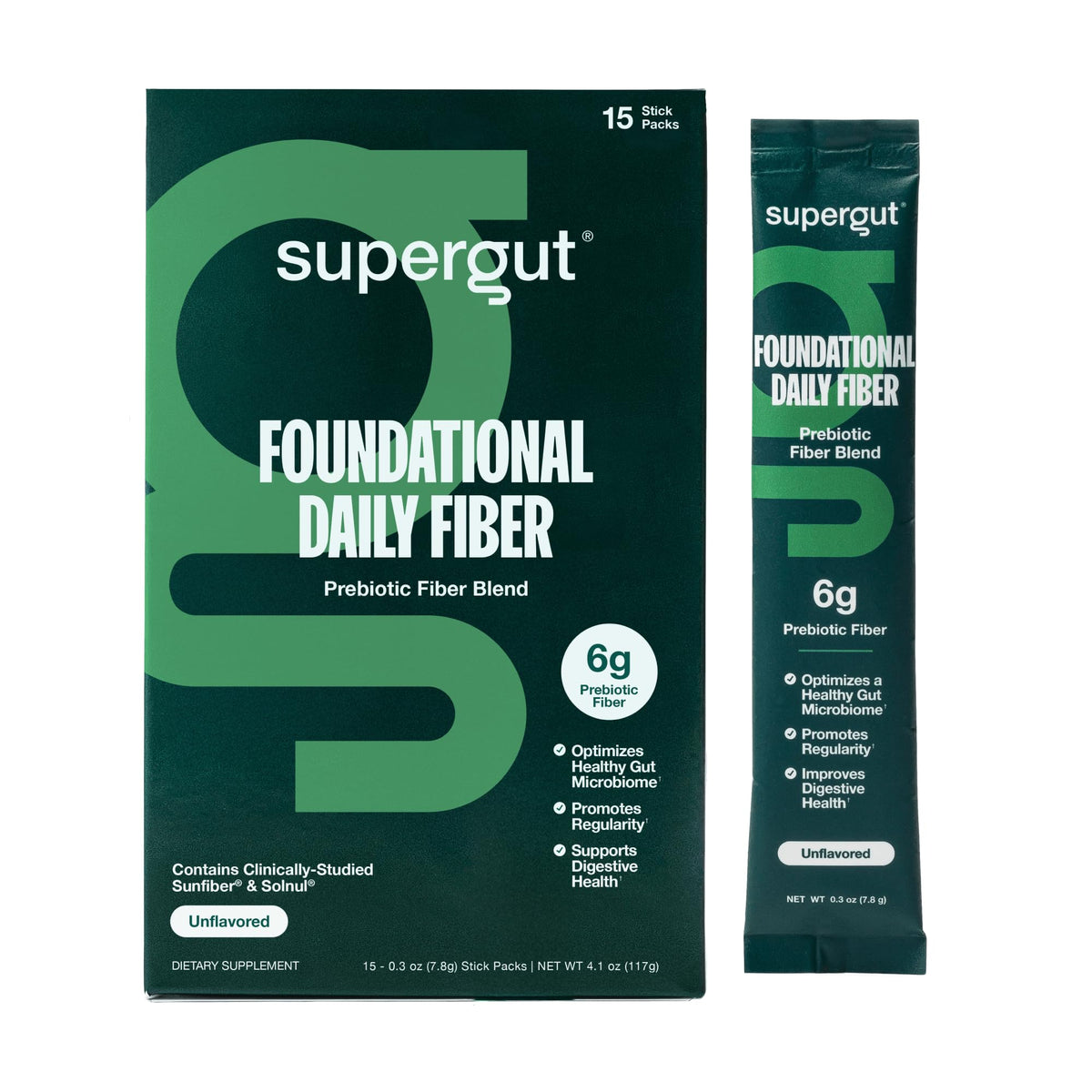 Supergut fibre quotidienne fondamentale en sachet portable, pratique en déplacement.