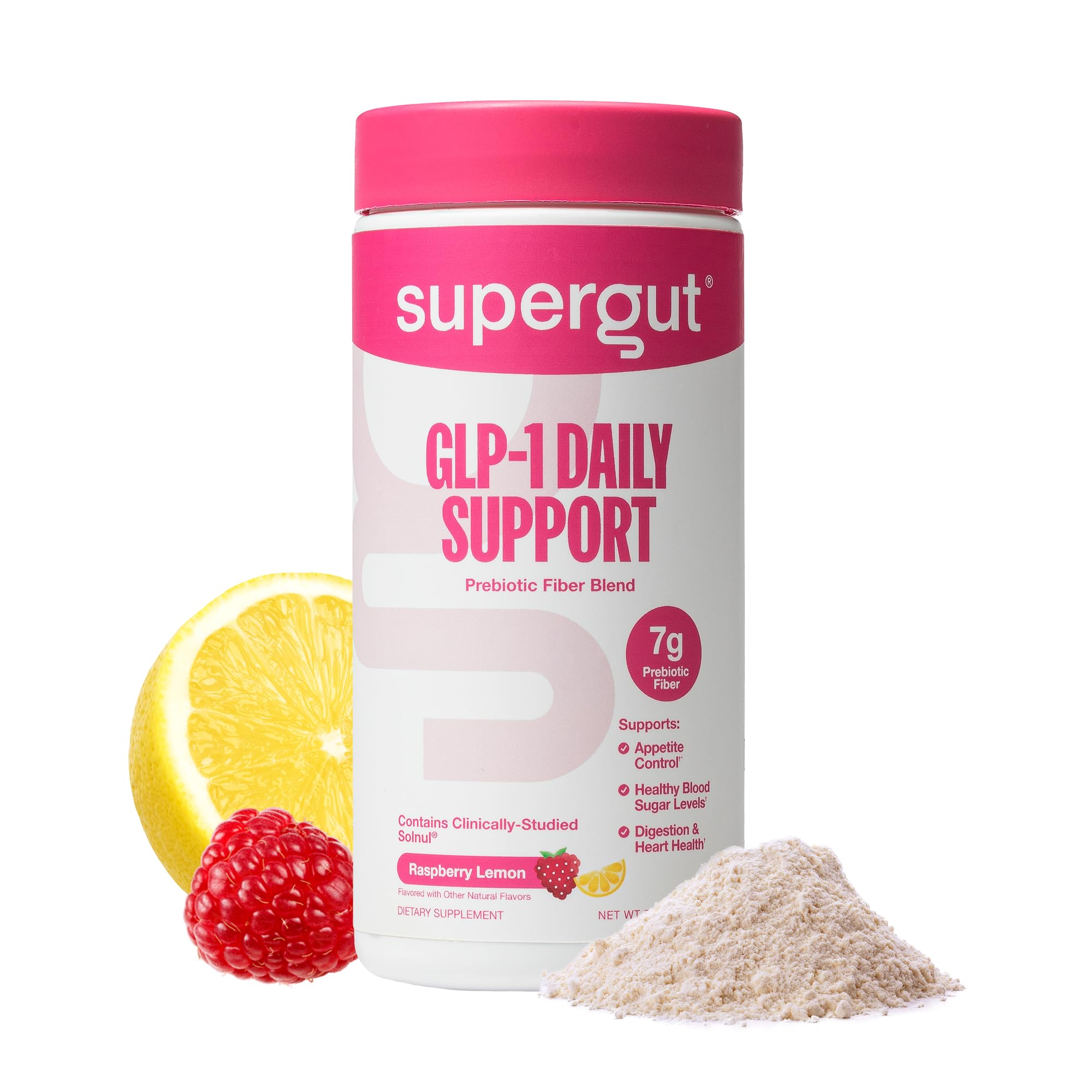 Supergut GLP-1 Daily Support — bouteille framboise-citron: boisson rafraîchissante pour soutenir satiété.