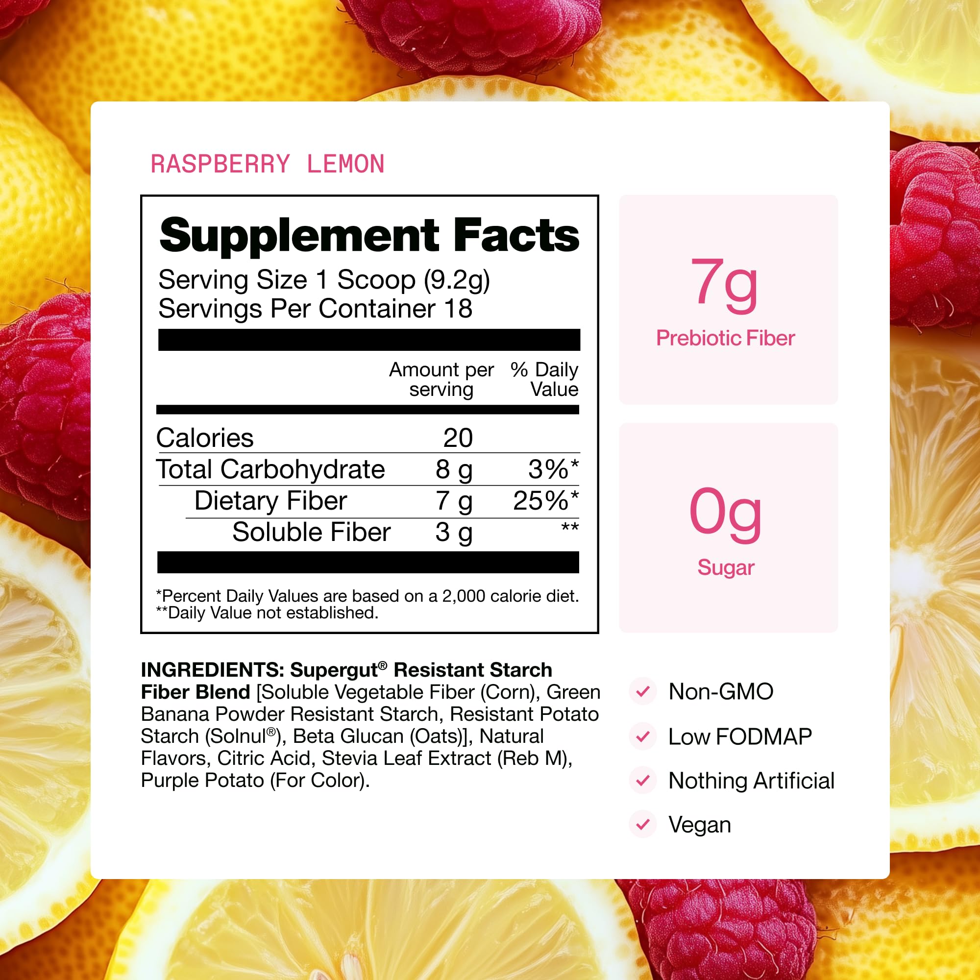 Supergut GLP-1 Daily Support — verre eau framboise-citron, dégustation légère et fruitée.