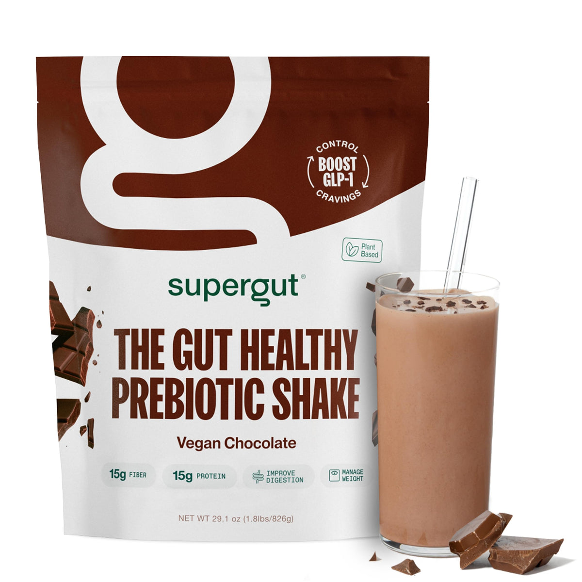 Shake prébiotique Supergut dans une bouteille prête à boire.