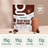 Verre contenant le shake prébiotique Supergut prêt à déguster.