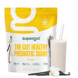 Supergut Shakes Prébiotiques vanille — bouteille prête pour une collation riche en protéines et fibres.