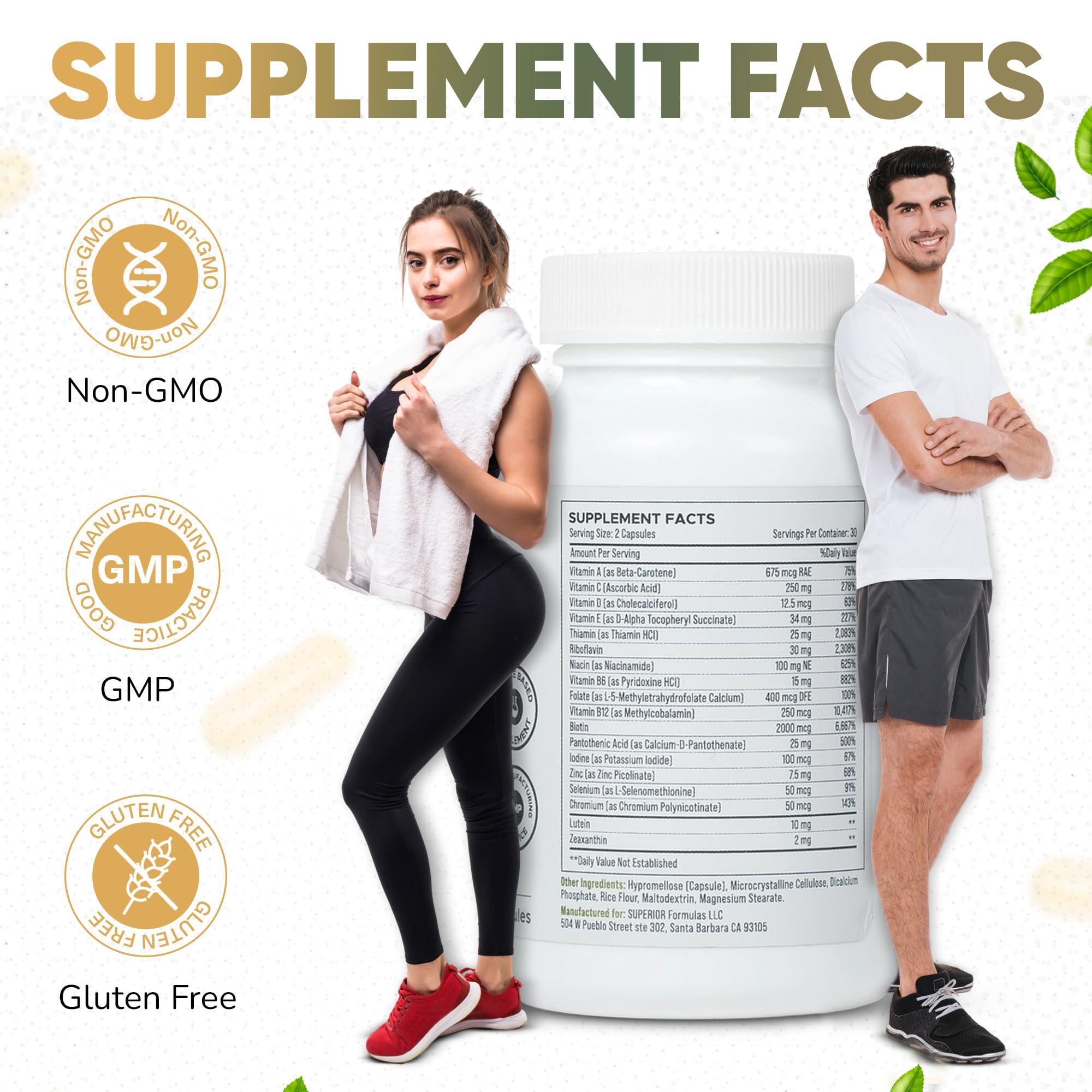 Étiquette Superior Formulas LLC indiquant vitamines B méthylées et minéraux chélatés