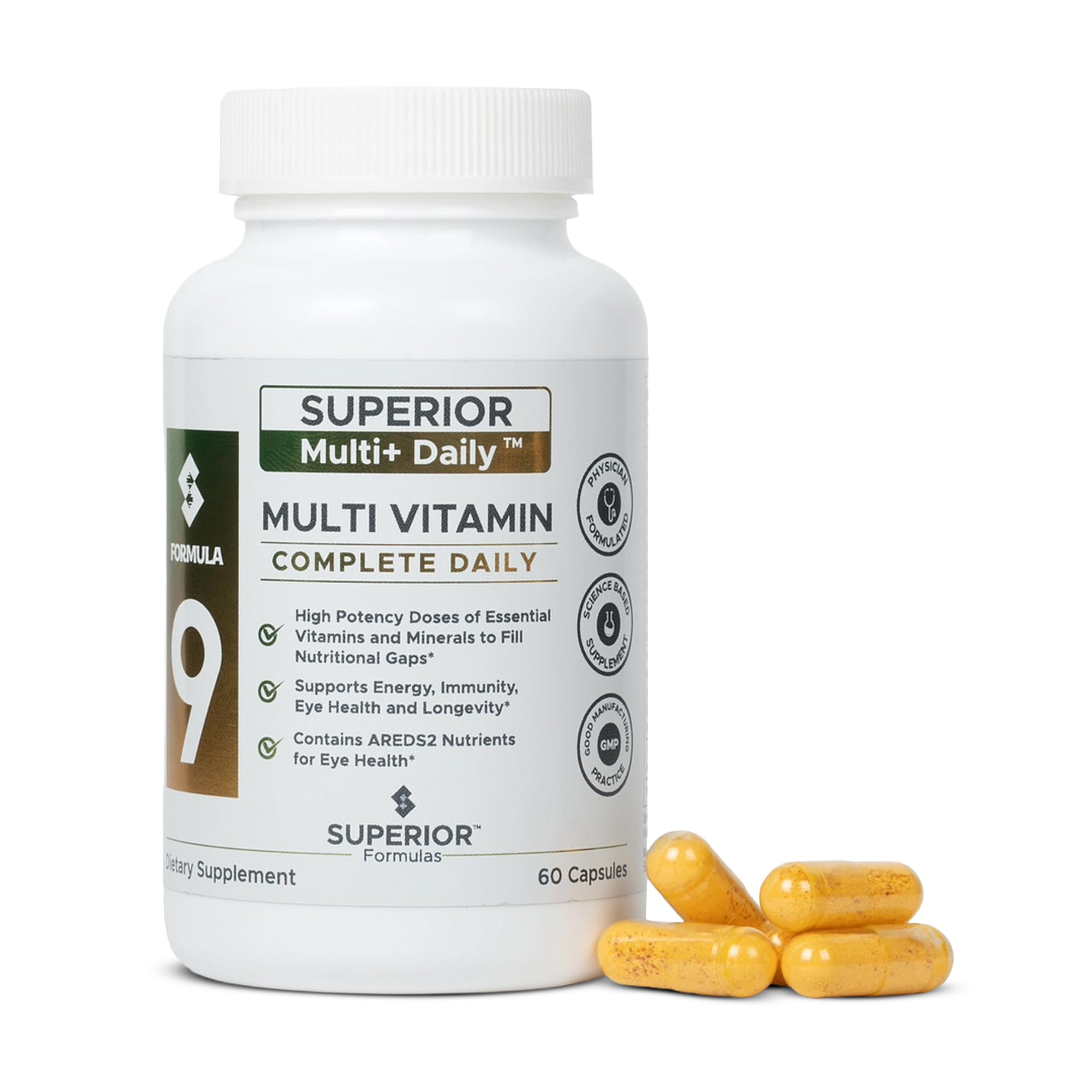 Bouteille Superior Formulas LLC présentant la multivitamine AREDS2 lutéine et zéaxanthine pour la vision