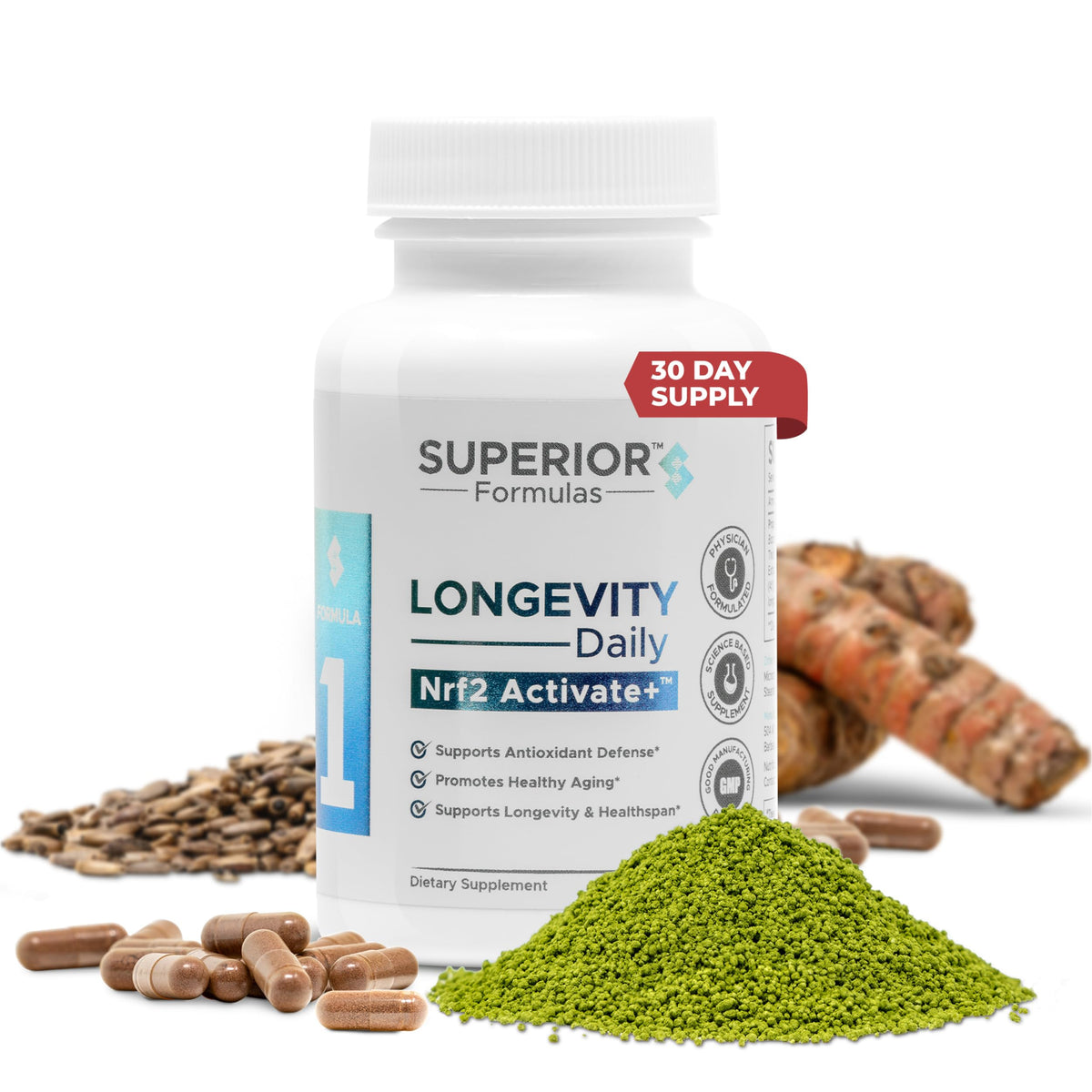Superior Formulas NRF2 Activator : bouteille de capsules pour un soutien antioxydant quotidien.