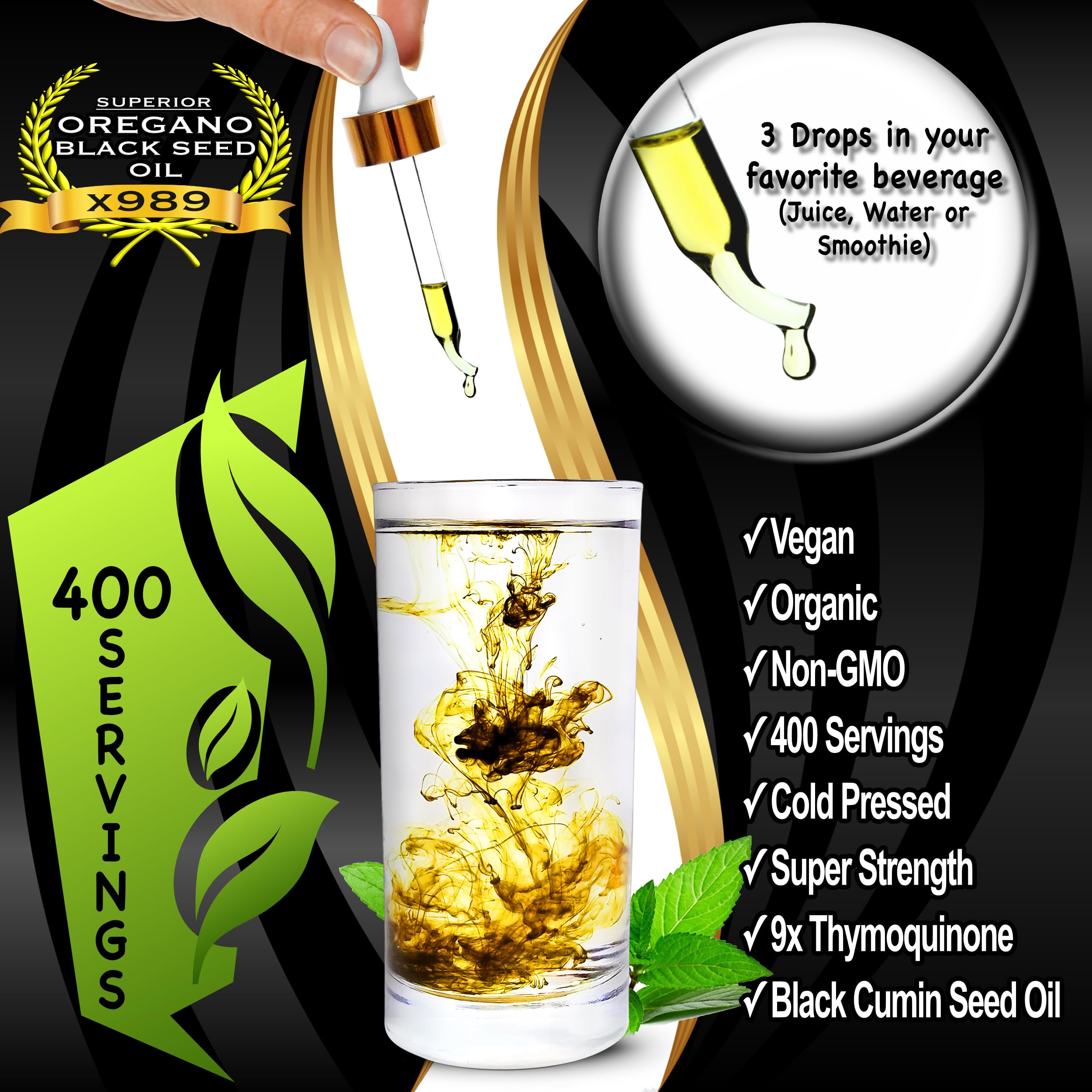 Goutte-doseur en verre montrant trois gouttes avec Superior Fulvic Humic X935