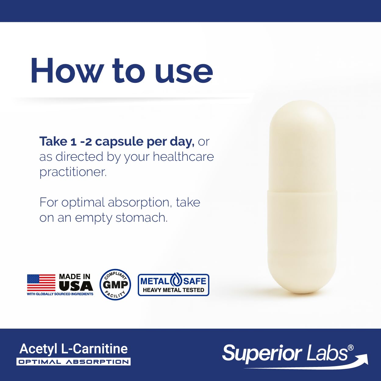 Étiquette Superior Labs Acétyl L-Carnitine 500 mg et pureté absolue