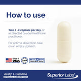 Étiquette Superior Labs Acétyl L-Carnitine 500 mg et pureté absolue