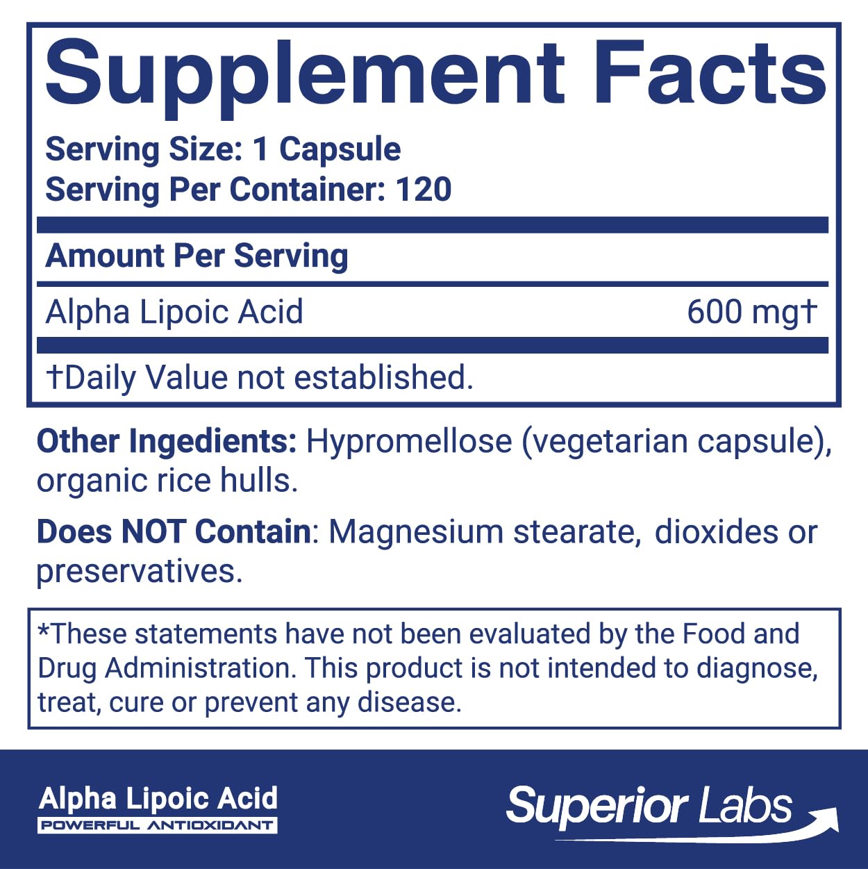 Capsules végétales Alpha Lipoïque 600 mg de Superior Labs pour une utilisation quotidienne pratique.