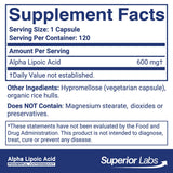 Capsules végétales Alpha Lipoïque 600 mg de Superior Labs pour une utilisation quotidienne pratique.