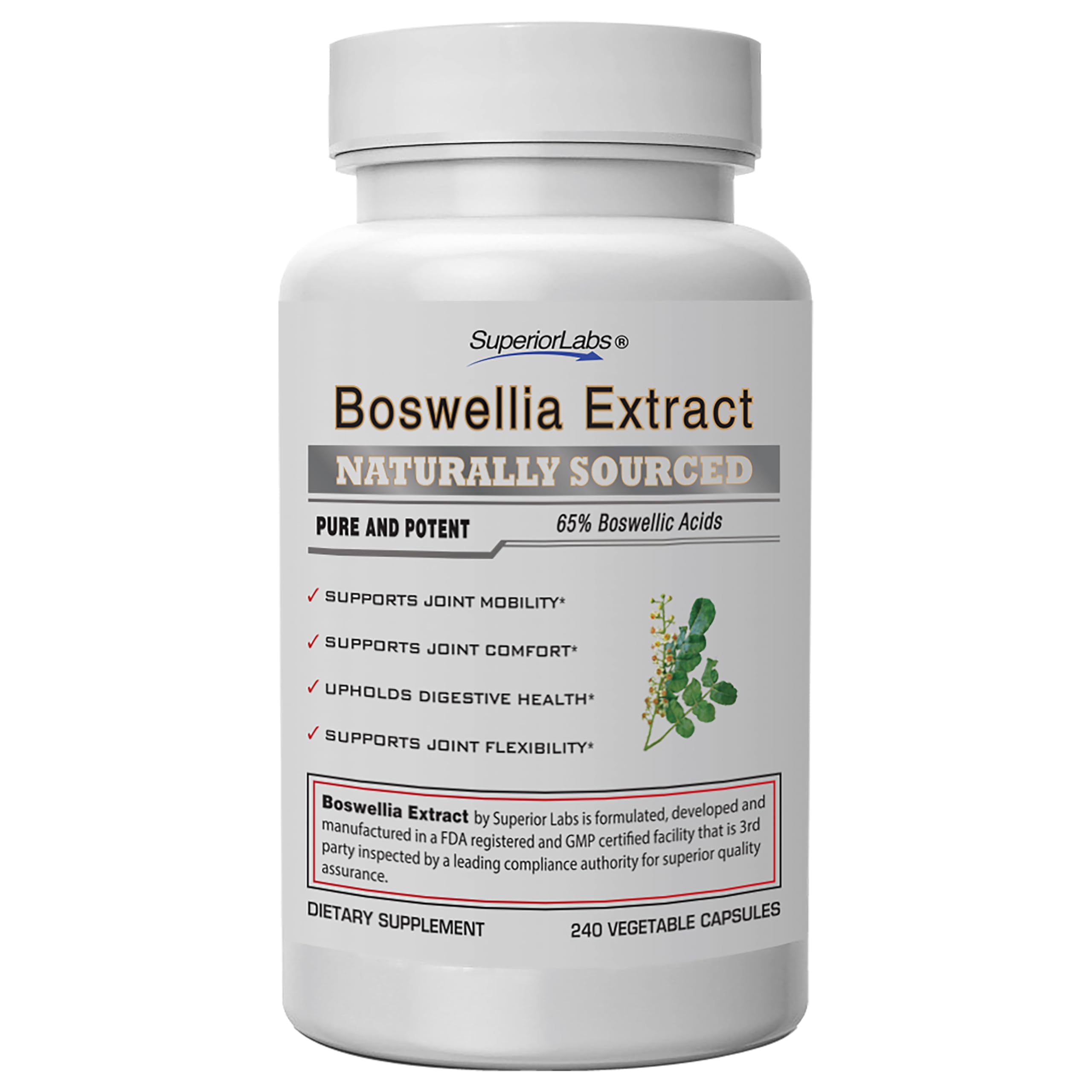 Extrait Boswellia Serrata Superior Labs – bouteille et capsules faciles à prendre