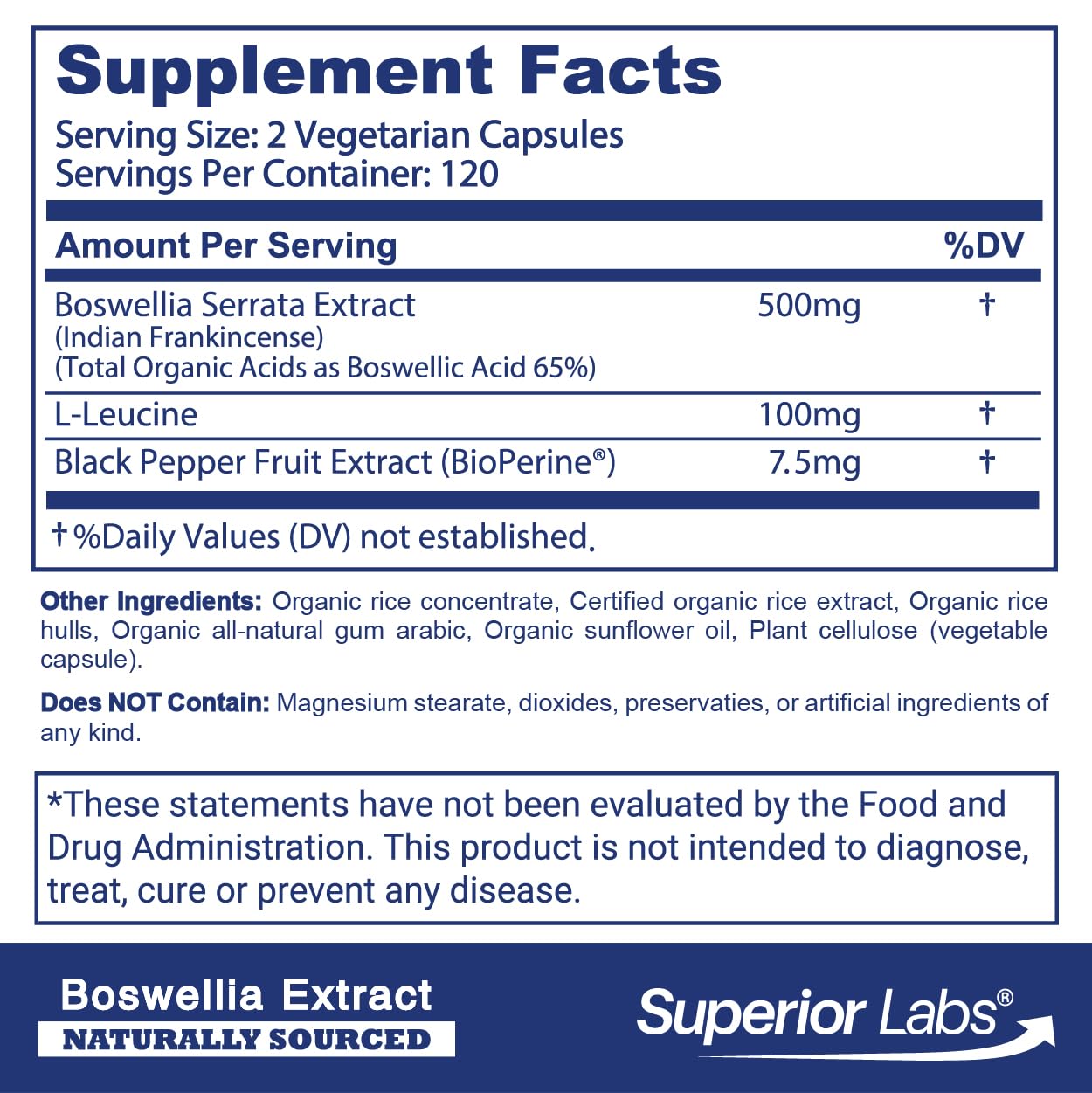 Boswellia Serrata Superior Labs – flacon clair et étiquette lisible