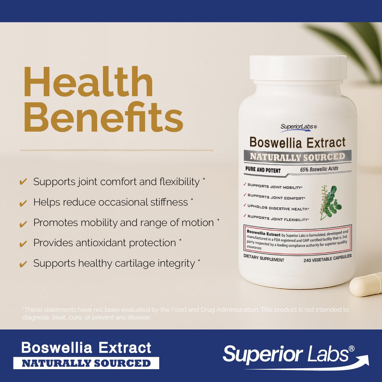 Capsules Superior Labs Boswellia Serrata – prise quotidienne et soutien potentiel des articulations