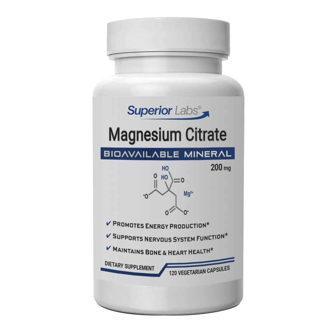 Superior Labs Magnésium Citrate 200 mg — bouteille pratique pour détente musculaire