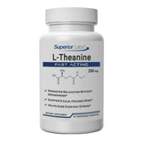  Superior Labs Theanine 250 mg : bouteille montrant des capsules faciles à avaler pour une relaxation légère.