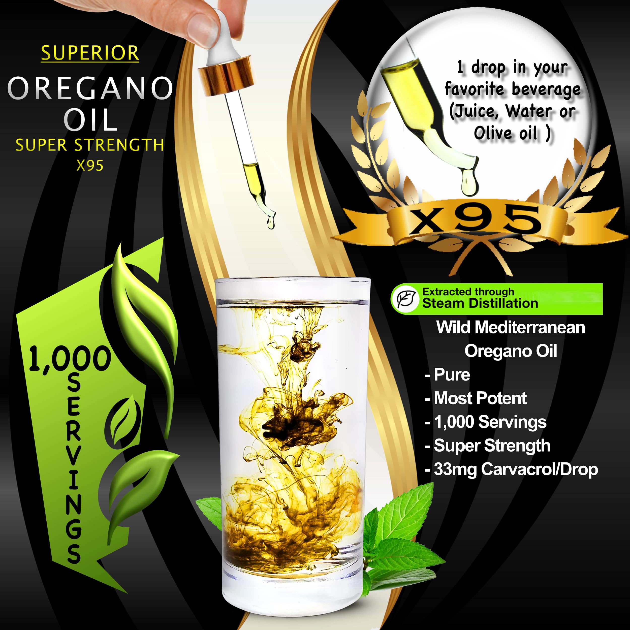 SUPERIOR OREGANO OIL X935 - Pipette goutte à goutte pour dosages précis.