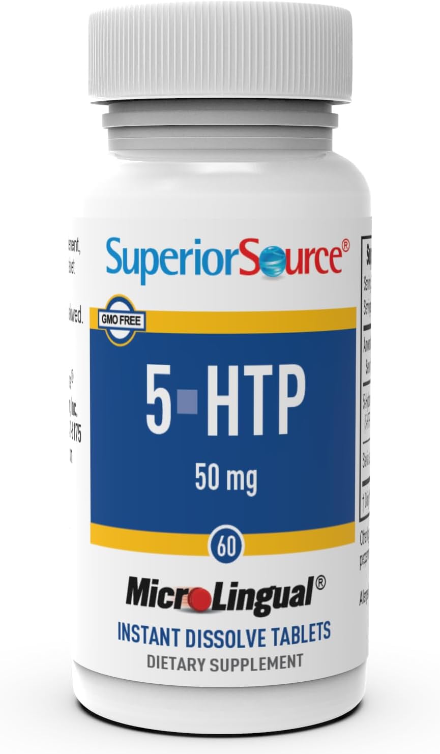 Superior Source 5-HTP, tablettes dissolution instantanée facilitant l'absorption.