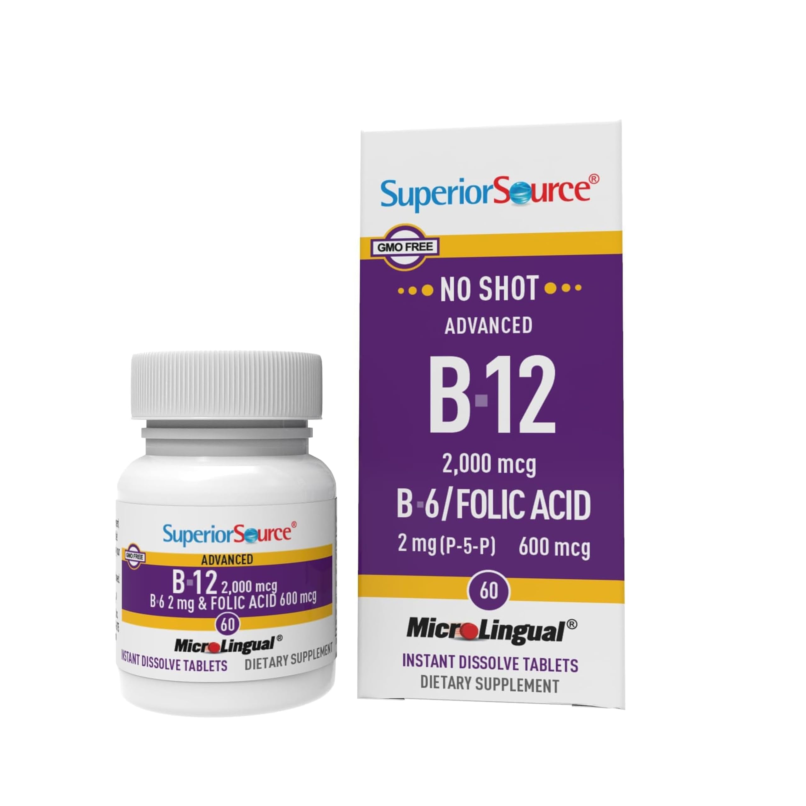Superior Source NO SHOT: tablette sublinguale B12/B6/acide folique pour absorption rapide.