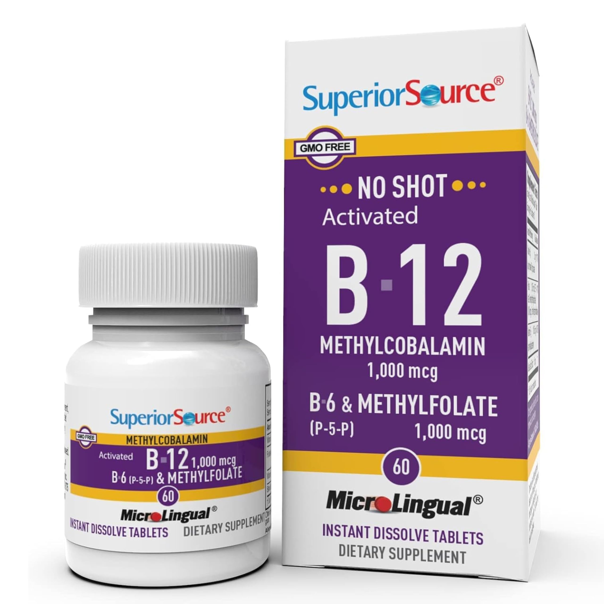 Superior Source B12, tablette sublinguale, dissolution rapide pour soutenir l'énergie.