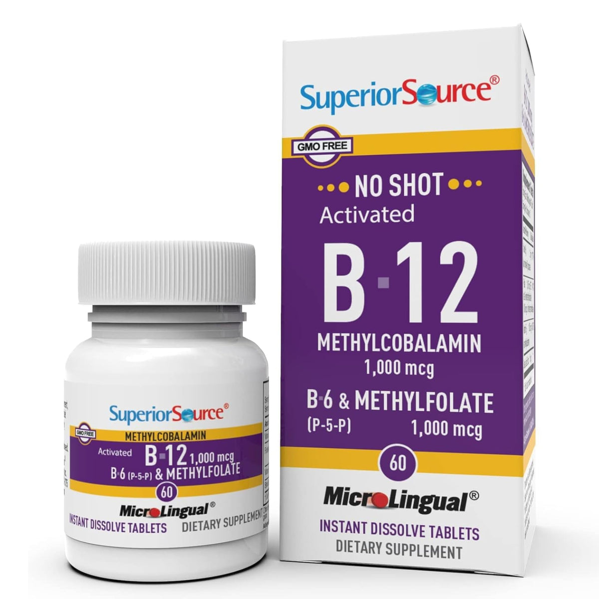 Superior Source B12, tablette sublinguale, dissolution rapide pour soutenir l'énergie.