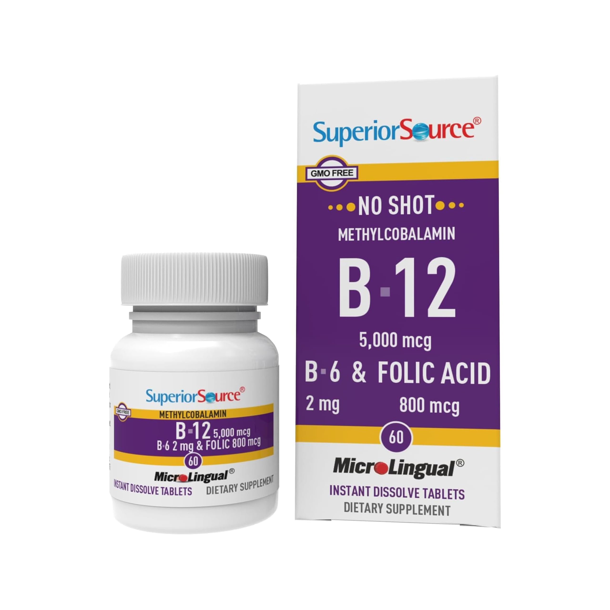 Tablette B12 sublinguale Superior Source, dissolution rapide et absorption efficace