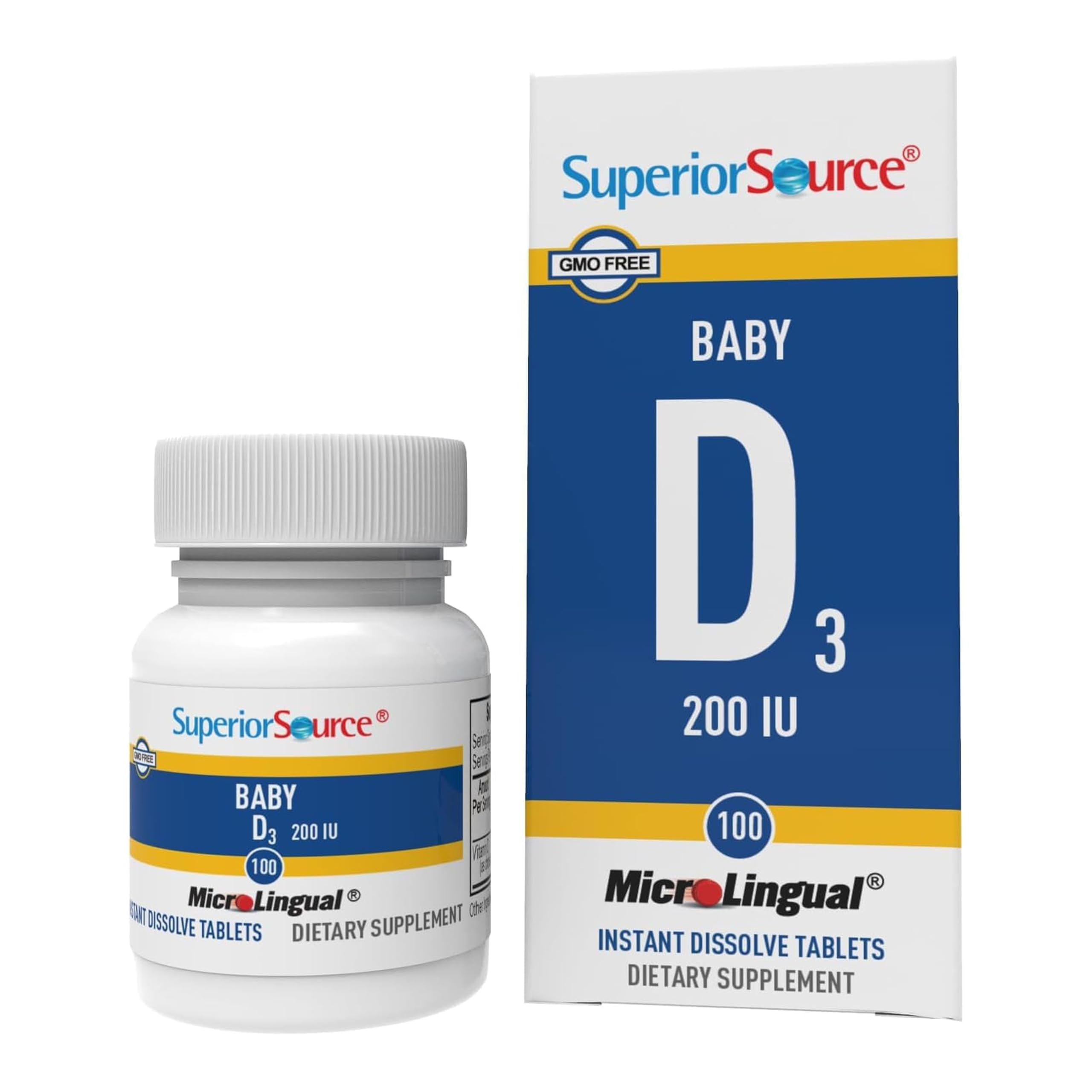 Superior Source Bebe D3 — tablette microlinguale, dissolution rapide sur la langue, soutien osseux.