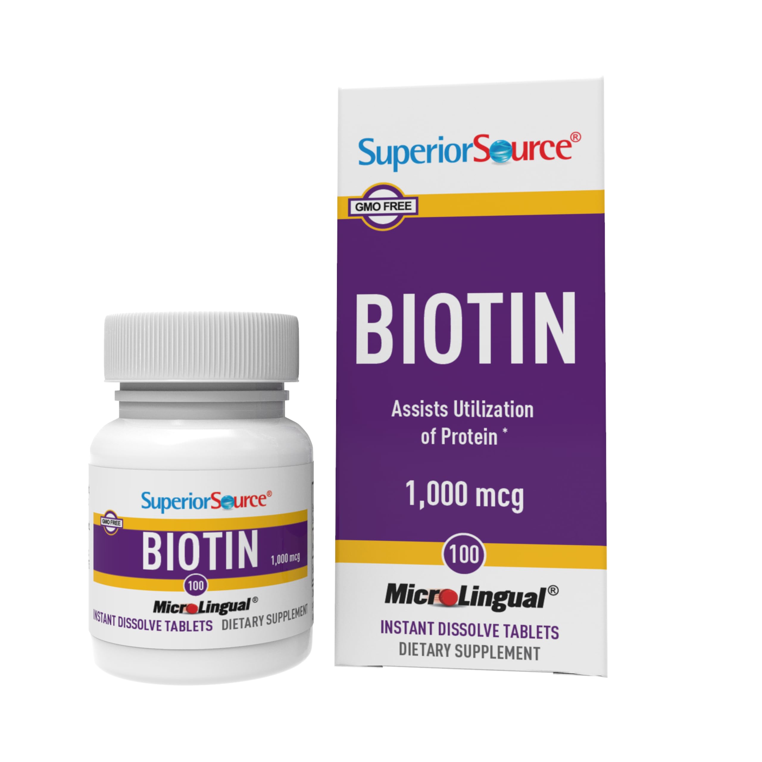 Biotine Superior Source 1000 mcg, tablettes sous-langue à dissolution rapide.