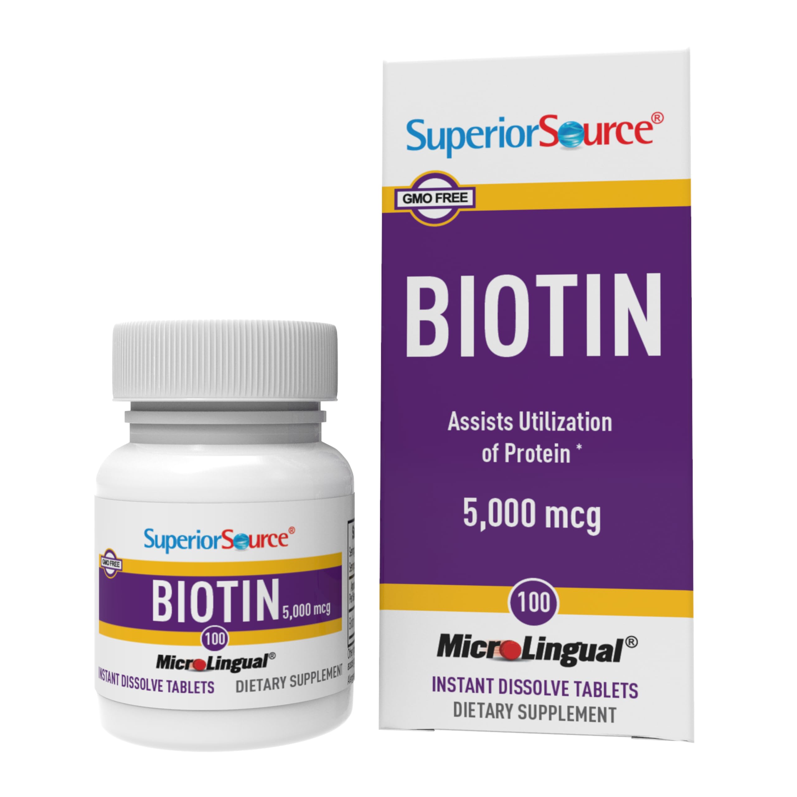 Biotine Superior Source, tablettes sublinguales se dissolvent rapidement pour absorption rapide.