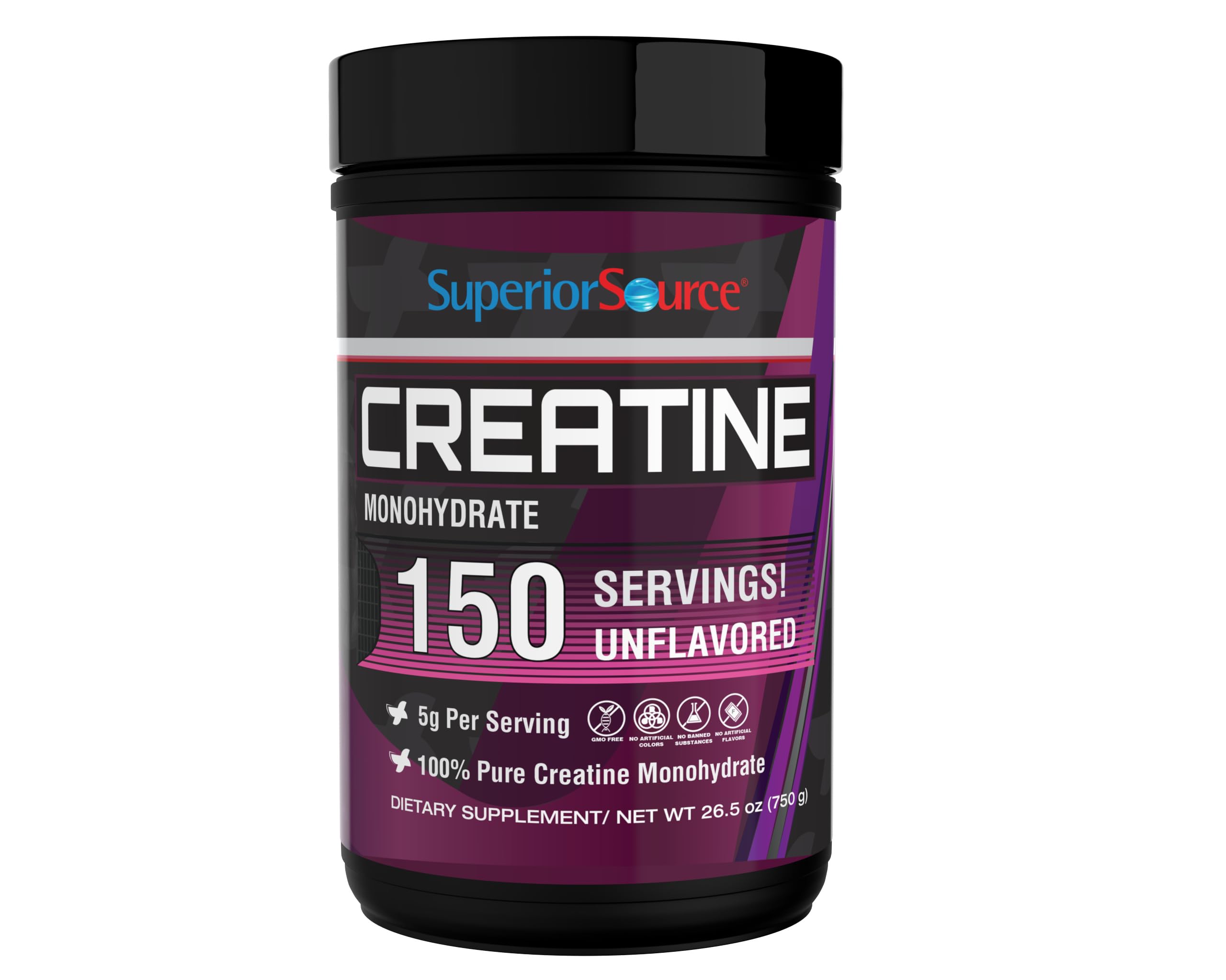 Superior Source Creatine Monohydrate boîte-poudre-5g, mélange facile dans une boisson sans altérer le goût