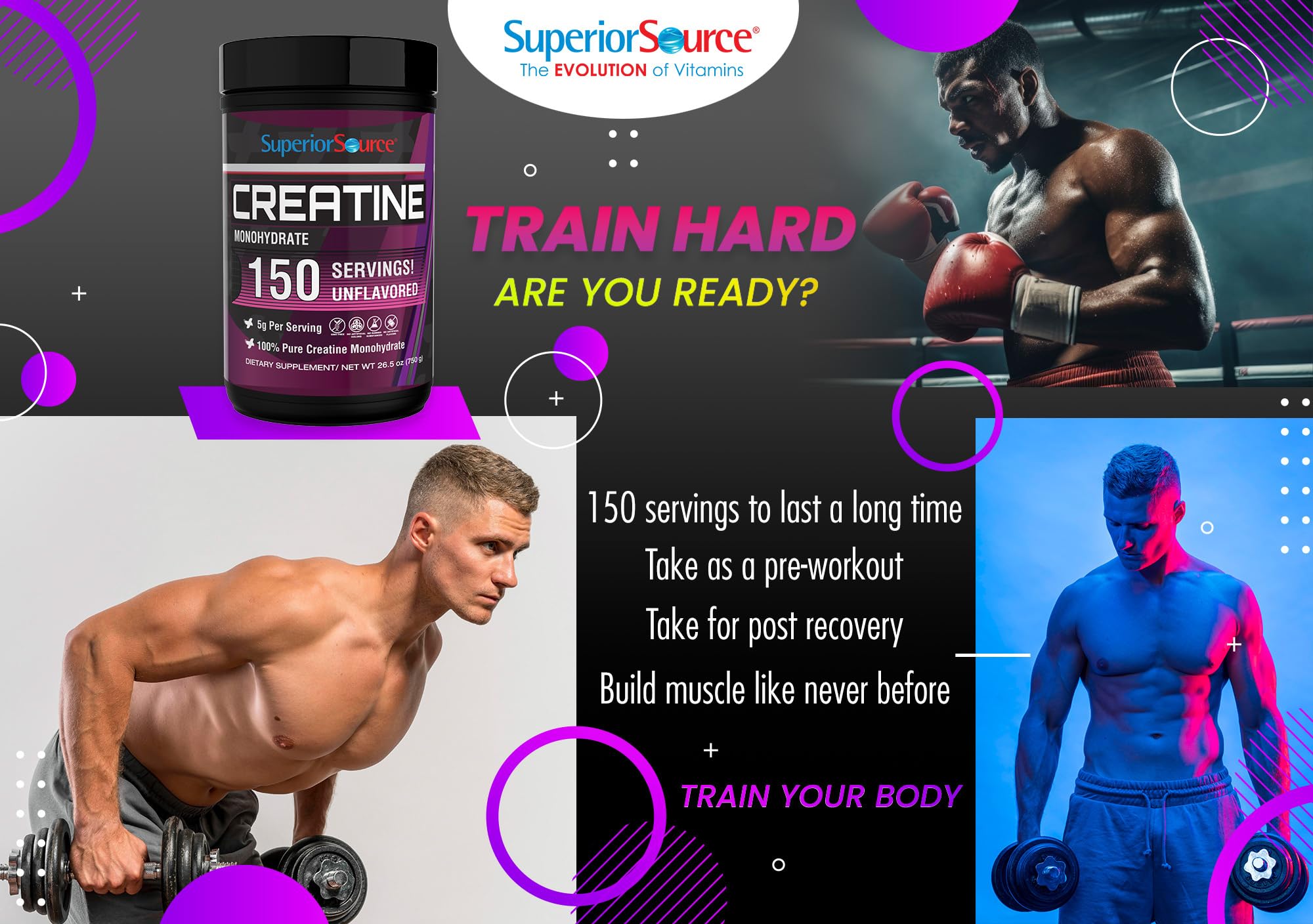 Superior Source Creatine Monohydrate 750g, produit GMP et pureté vérifiée