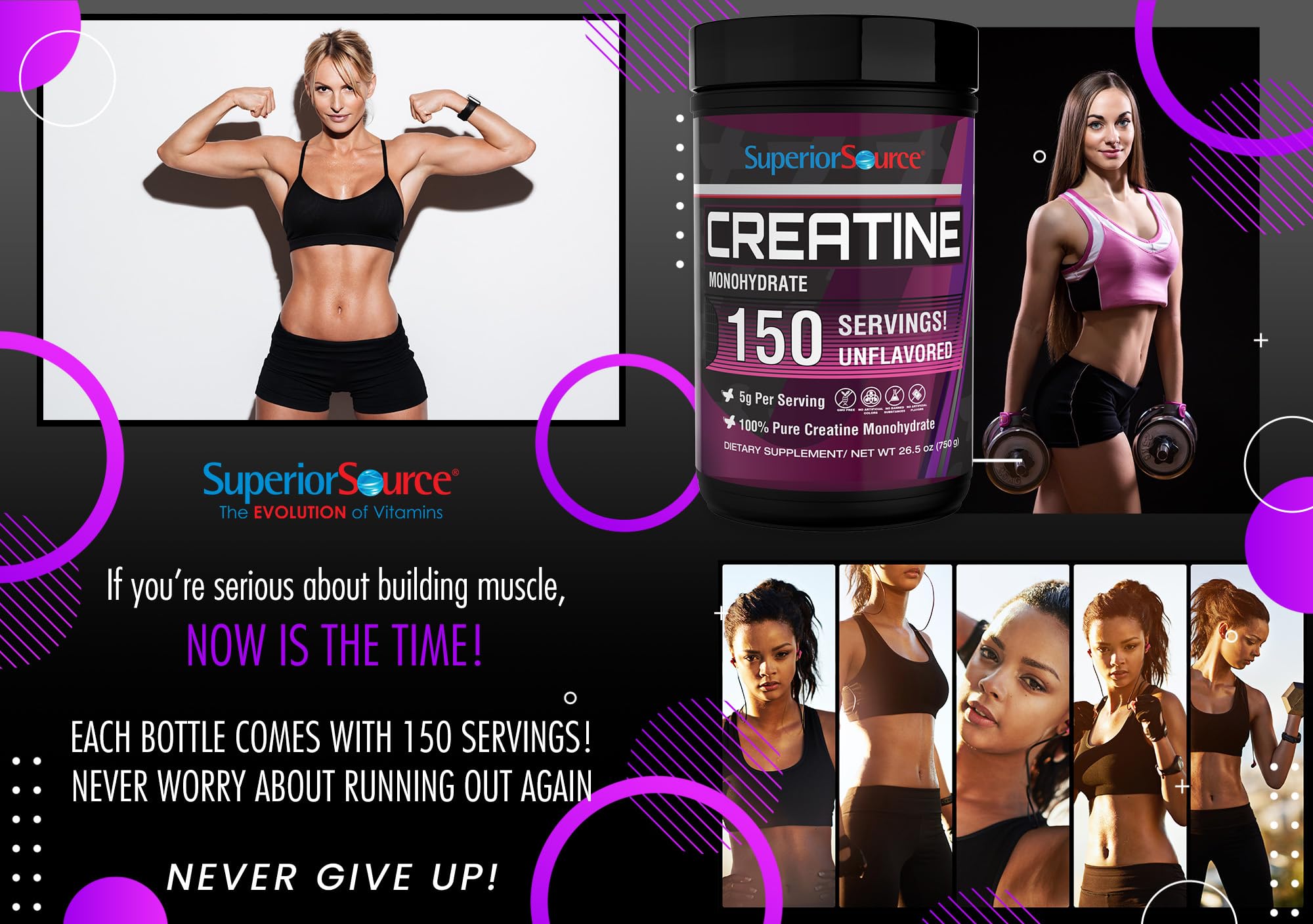 Superior Source Creatine Monohydrate facile-a-melanger, préparation rapide après l'entrainement