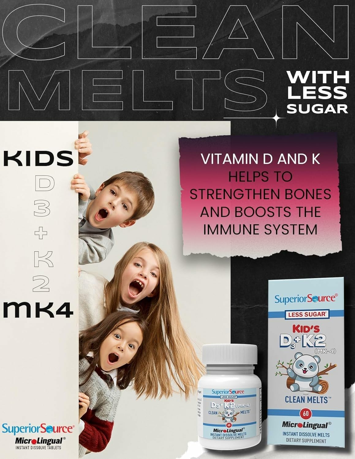 Formule sans OGM – Superior Source D3 et K2 pour enfants