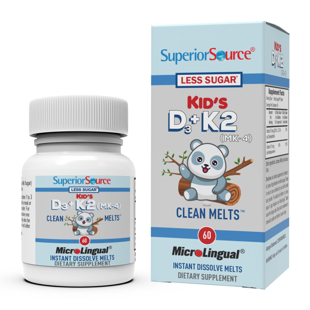 Superior Source Kids D3 K2, tablettes microlinguales, dissolvent rapidement pour l’immunité et les os.